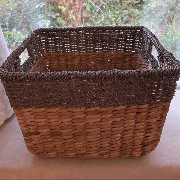 Big Beautiful Sturdy Metal Framed Rattan Wicker Gray & Natural Color Basket - Picture 6 of 12
